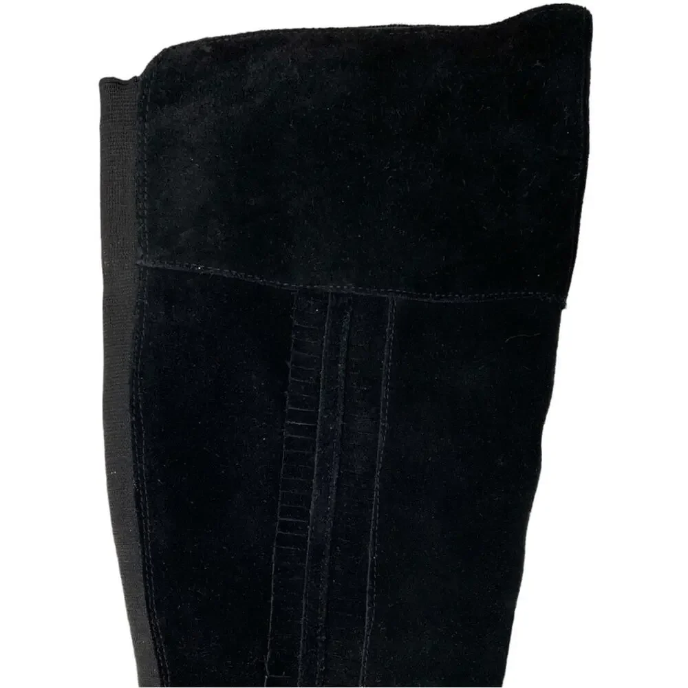 BLONDO Nestle Boots Knee High Suede‎ Ruffle Fringe Black Riding Waterproof 7.5